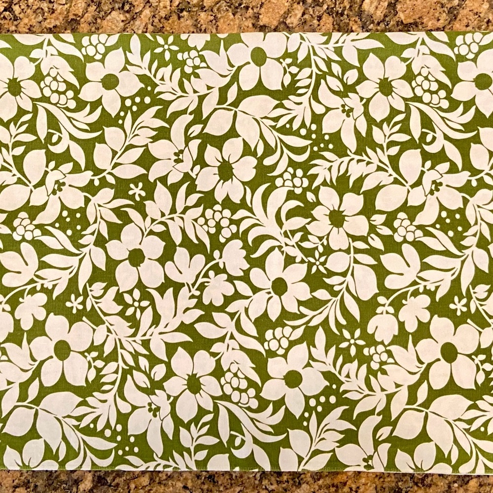 Fabric / Material - Vintage or Older - Boho Floral - White on
Olive Green - Picture 2 of 2